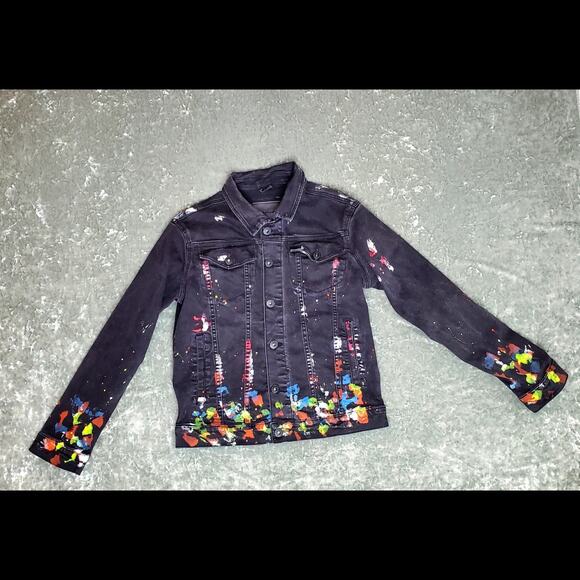 Kloud 9 Denim Black Men's Jacket Paint Splatter Design Size: S - Picture 2 of 6